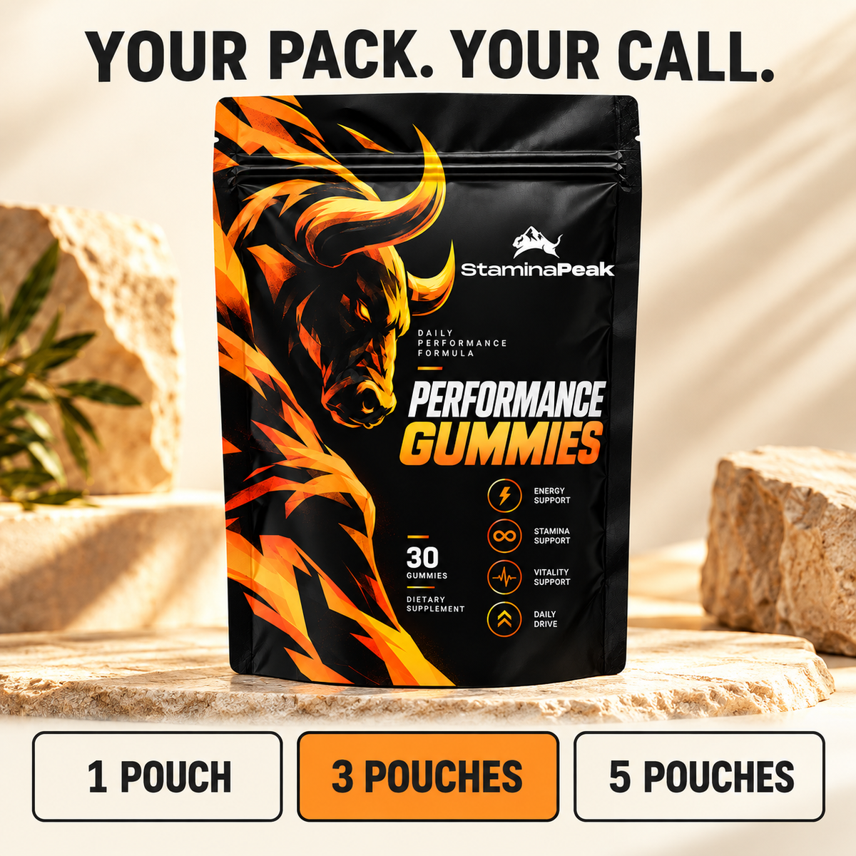 StaminaPeak pack options: one, three or five pouches